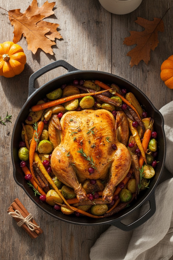 AI-generated roast chicken with vegetables and herbs