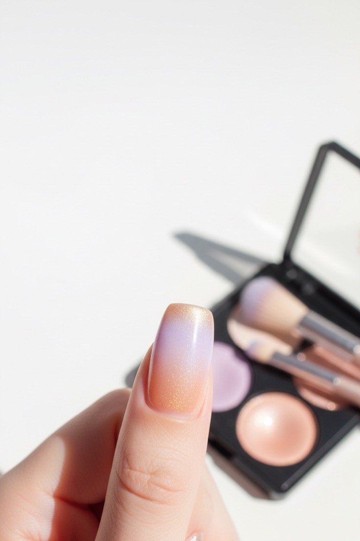 AI-generated peach and lilac ombre nail art